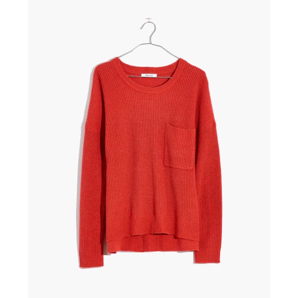 Madewell Womens Ribbed Pocket Crewneck Sweater Cotton Blend Small‎